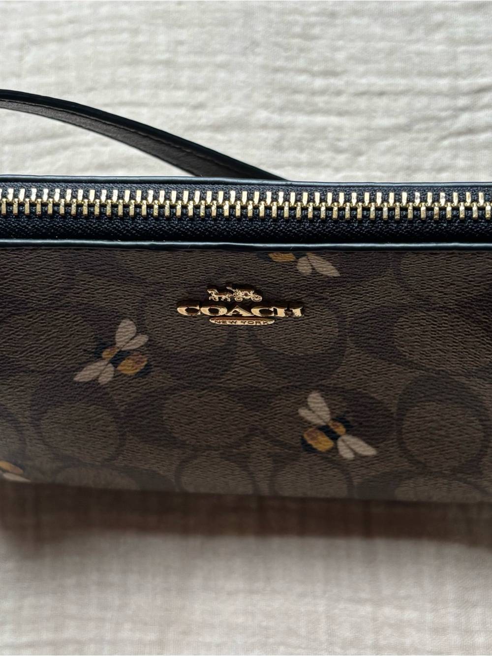 Coach Brown Signature Bee Print Shoulder Bag with Black Trim - Picture 15 of 16